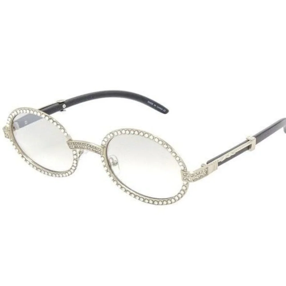 Eyeglasses Silver Metal Frame Clear Tinted Lens‎ Buffs Cholo Style Diamond Style